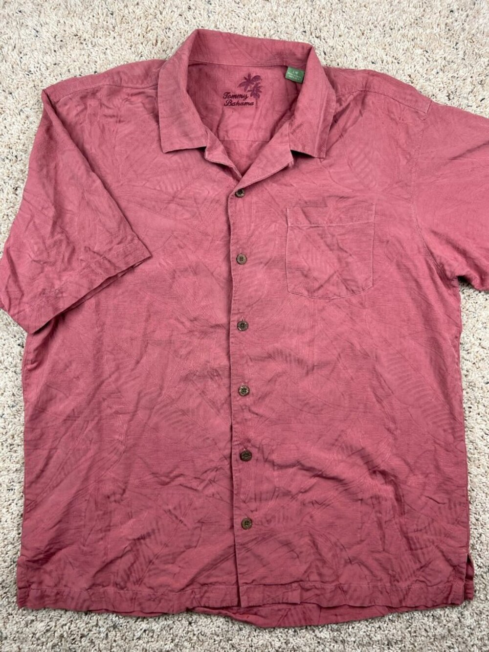 Tommy Bahama Large Men’s Floral Hawaiian Camp Aloha Silk Shirt Red Textured